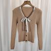 Estilo Universitario Dulce Corbata de Moño Cardigan de Punto de Manga Larga Nueva Moda Tejido Retorcido de Manga Larga Chaqueta Suéter Versátil