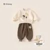 Ropa para Niños Bangxuan Invierno Nuevo Estilo Sudadera de Felpa y Pantalones Jogger Conjunto de Dos Piezas Atuendo Cálido para Niñas