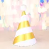 Nuevo sombrero de cumpleaños Amazon transfronterizo original dorado brillante con estampado metálico bola de pelo grande lindo sombrero de cumpleaños para fiesta de cumpleaños