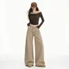 Jeans Infantil Laranja#Cáqui 100% Algodão Modelagem Relaxada Perna Larga Feminino Solto Emagrecedor Esconde Defeitos Caimento Versátil Calças Longas