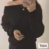 Suéter de Tricô Listrado de Manga Longa com Ombro Único Estilo Coreano Simples para Mulheres, Novo Modelo Outono e Inverno, Estilo Levemente Maduro, Top Slim-Fit Fábrica