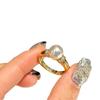 Anillo Antiguo Vintage para Mujer Chapado en Oro de 18k Perla Blanca Gris de Alta Gama Nicho Francés Lujo Ligero