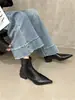 Botines Elásticos Ajustados 2024 Otoño Nuevos Botines Cortos de Punta Fina Elegantes Botines Tipo Calcetín para Mujer con Tacón Medio Grueso Modernos Botines de Media Temporada para Primavera y Otoño
