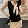 Venta al por mayor transfronteriza Verano 92% Algodón Estilo Coreano Lazo Lunares Sin Mangas Camiseta Chaleco para Mujer Cintura Adelgazante Aspecto Superior