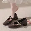 Cómodos zapatos de mujer de tacón medio 2026, zapatos de tacón grueso de punta poco profunda, zapatos Mary Jane de moda, zapatos de mujer con tira y punta cuadrada, estilo francés versátil