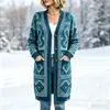 Novo modelo transfronteiriço, cardigã longo de botões, moda estampada para outono e inverno, jaqueta suéter casual personalizada para mulheres