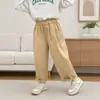 Pantalones de algodón para niñas, nuevos estilos de primavera y otoño, versátiles y modernos, pantalones de pierna ancha para niños mayores, ropa casual para niños