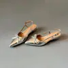 Sandalias Francesas de Lazo Estacionales First Encounter para Mujer, Punta Fina, Tacón Medio, Sin Cierre, Correa Única, Charol, Trasero Abierto