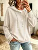 Moletom de tricô com capuz e cordão, cor sólida, tamanho europeu, transfronteiriço, bolso casual, corte solto, modelagem que afina, vestuário externo feminino plus size