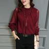 Nueva Ropa para Mujer Transfronteriza 2026 Nueva Blusa de Encaje y Gasa Malla para Mujer con Volantes Cuello Alto Elegante de Manga Larga
