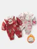 Macacão Estilo Chinês para Bebê Recém-Nascido Roupas de Bebê Inverno Lua Cheia Cem Dias Roupa Quente Forrada com Fleece Inverno 5622
