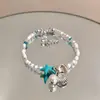 Vacaciones en la Playa~Pulsera de Concha Azul y Estrella de Mar para Mujer, Accesorios de Cuentas de Isla, Joyería Apilable Nuevo Estilo 2026