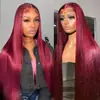 Moda Europeia e Americana Nova Transfronteiriça Peruca Cor Vinho Cabelo Liso de Comprimento Médio Peruca Frontal com Renda Cobertura Completa da Cabeça