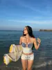 2026 Nuevo Traje de Baño para Mujer Chica Picante Bloque de Color Cuadros Halter Adelgazante Bikini Dividido Estilo Isla Conjunto de Tres Piezas