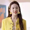 Pendientes de Malla Amarilla con Flores del Mismo Estilo que Liu Yifei para Mujer, de Alta Gama, Sencillos, Versátiles y Adecuados para el Verano