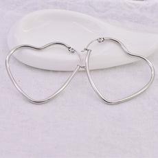 欧美时尚大耳圈耳环有耳洞心形圆管三合一针不锈钢耳扣式耳环女