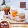 Copo de Vidro Transparente com Alça, Camada Dupla, com Logo, Copo de Café, Copo de Suco, Copo Doméstico, Copo de Água de Grande Capacidade, Vidro de Borossilicato Alto