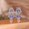 Pendientes artesanales de cloisonné azul quemado en plata S925 de Golden Deer King, venta al por mayor, para mujer, estilo cheongsam Han, pendientes largos de plata con borlas.