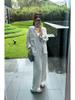 Baishiwang Estilo Antigo Qian Conjunto de Relaxamento Início do Outono Feminino Camisa de Tencel Linho Calças Casuais de Cintura Alta Conjunto de Duas Peças
