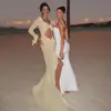 Europeo y Americano Transfronterizo 2024 Verano Nuevo Vestido de Encaje Plisado Sexy con Perspectiva de Cuello en V y Aberturas