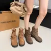 Nuevas botas Martin retro estilo Western para mujer con textura de piel de oveja, que ofrecen un efecto adelgazante, punta redonda y un diseño de inspiración británica