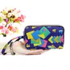 Porta-moedas Feminino Longo Tecido Clutch Três Camadas Zíper Carteira Feminina Grande Capacidade Bolsa para Celular