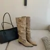 Botas de Caña Alta DAPAI SHOW con Punta Fina y Tacón Grueso para Mujer, Botas de Caballero con Hebilla de Cinturón, Botas de Moda Versátiles, Botas Largas de Primavera y Otoño
