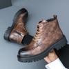 Zapatos de Vestir para Hombre de Caña Alta 2025 Otoño e Invierno Martin Piel Genuina Punta Redonda Botas con Cremallera Suela Gruesa Botas de Cuero Estilo Británico de Trabajo