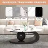 Mesa de centro oval com tampo de pedra sinterizada, mesa minimalista popular para sala de estar, mesa de centro moderna estilo nórdico para espaços pequenos
