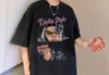 Camiseta de Algodão Manga Curta Masculina Verão Estilo Americano High-street Filhotes Bonito Lavada Velha Solta Camiseta