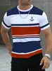 Camiseta Casual Masculina de Manga Curta, Cor Listrada, Impressão Digital 3D, Tamanho Grande, Comércio Exterior Transfronteiriço, Europeia e Americana, Confortável e Solta