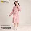 Bata de Noche Gruesa de Terciopelo Doble Cara para Mujer de Otoño e Invierno, Cómoda Bata de Baño Larga de Terciopelo con Solapa Diagonal, Ropa de Casa Sencilla y Cálida de Talla Grande