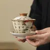 Tazón con Tapa de Kiln Ru Beige Sicai Tazón de Té de Ruptura Única No Caliente Juego de Té Kung Fu de Gama Alta Tamaño Grande Pequeño Taza con Tapa de Cerámica