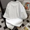 Camiseta de Manga Corta con Estampado de Gatito Estilo Universitario Dulce Verano Oversize Holgada Nicho Superior Blanco para Mujer