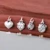 Prata Pura 999 Vintage Coração Trevo de Quatro Folhas Gato da Sorte Peixe Carpa Casa Cogumelo Pingente Acessórios para Pulseira de Corda Trançada DIY