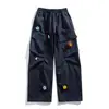 Pantalones de Trabajo de Diseño Estilo Americano Nanxia para Hombres y Mujeres, Pantalones de Paracaidista Sueltos con Bordado Floral para Primavera y Otoño, Pantalones Casuales de Pierna Ancha