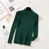 Suéter Básico de Tricô Liso com Barra Canelada e Borda Franzida Estilo Coreano Outono e Inverno Novo para Mulheres, Suéter Gola Alta Meia Manga Slim Fit