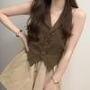 Elegante Traje Estilo Coreano para Mujer Verano 2026 Chaleco Elegante con Cuello de Solapa Versátil Casual Pantalones Cortos de Pierna Ancha Conjunto de Dos Piezas Moderno