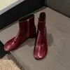 Botines ajustados para mujer hechos de cuero de plena flor, nuevo estilo otoño/invierno, cuero genuino, punta redonda, tacón alto grueso, botines de moda