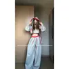 Sudadera deportiva con capucha estilo americano picante para mujer, pantalones casuales cortos de cintura alta nuevos para primavera y otoño, ropa de casa que se puede usar en la calle