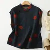 Fotos reais do produto: Novo colete retrô estilo chinês com botões decorativos, peça casual sem mangas de algodão estampado de camada dupla para mulheres