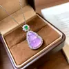 Novo Colar Chinês de Jade Gelo Verde Cabacinha Calcedônia Cravejado Flor Cheia de Diamante Toque de Alto Padrão Pingente Cabacinha de Jade Corrente para Clavícula