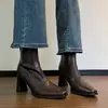 Botines Elegantes de Tacón Alto Estilo Coreano para Mujer 2026 Otoño/Invierno Nuevas Llegadas Cremallera Trasera Tacón Grueso Negro Elásticos Adelgazantes Botas de Moda