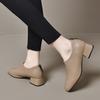 Sapatos de bico quadrado de boca funda de camada única para mulheres, novidade da primavera de 2024, salto grosso, pele de carneiro, simples, elegante, com zíper traseiro, sapatos femininos, sapatos limpos para o tornozelo