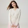 Suéter de Punto Patchwork de Encaje con Cuello en V Suave Cachemir para Mujer 2026 Otoño/Invierno Nuevo Estilo Textura Suave Atmósfera Elegante