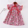 Vestido Infantil Estilo Chinês Vermelho Floral Nova Chegada Saia Roupa de Apresentação Roupas de Ano Novo Vestido Transfronteiriço Saia Grande Rodada