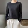 Suéter gola redonda simples cor sólida ponto osmanthus feminino outono e inverno novo solto casual para o trabalho malha totalmente em lã manga longa