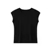 Camiseta de Verano para Mujer Tencel Lyocell Hombro Normal Cuello Redondo Temperamento Casual Mangas Cortas Volantes Lana Sencilla Color Sólido
