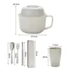Juego de cuchara tenedor tazón palillos de trigo japonés para el hogar niños tazón para fideos instantáneos dormitorio estudiantil fideos instantáneos con tapa Juego de tazón taza