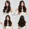 Peluca Popular para Mujer Estilo Japonés y Coreano, Color Marrón Oscuro, Cabello Largo y Rizado, Mechones Realistas, Esponjosa y Natural, Peluca Completa para Uso Diario con Ondas Grandes